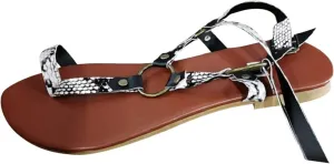 2025 Hot Snakeskin Clip Toe Flat Sandals for Women Classic Lace-Up Gladiator Roman Sandales Summer Beach Resort Wear