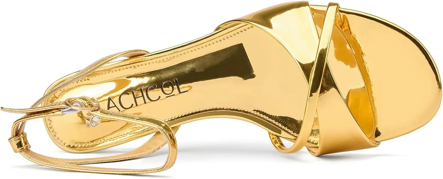 Aachcol Womens Open Toe Low Heel Sandals Ankle Strap Kitten Heels Prom Slingback Dress Shoes 1.4 Inches Heels