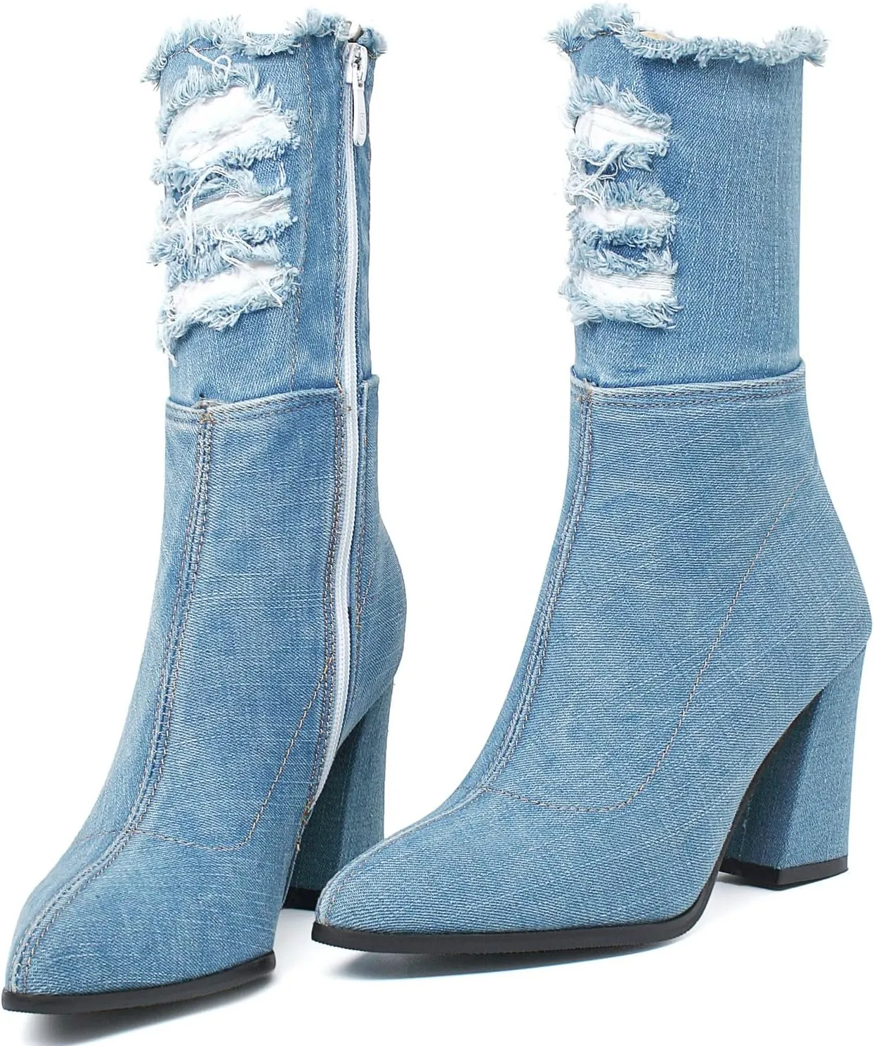 Agodor Women's Denim Thigh High Boots Cutout Over The Knee Blue Jean Boots