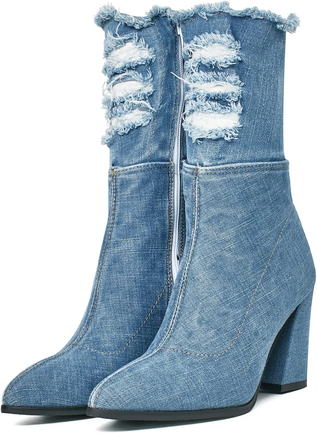 Agodor Women's Denim Thigh High Boots Cutout Over The Knee Blue Jean Boots