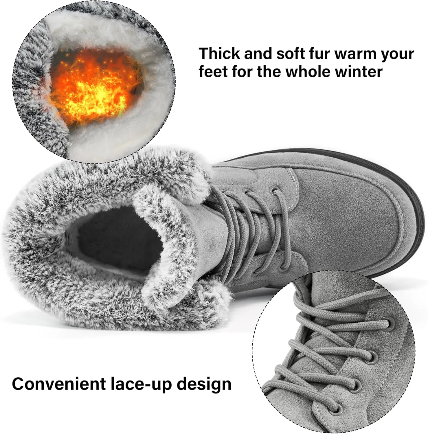 Alicegana Women Winter Boots Snow: Warm Cotton Fur Lined Winter Shoes Lace Up Comfortable Non Slip Ankle Platform Boots Outdoor