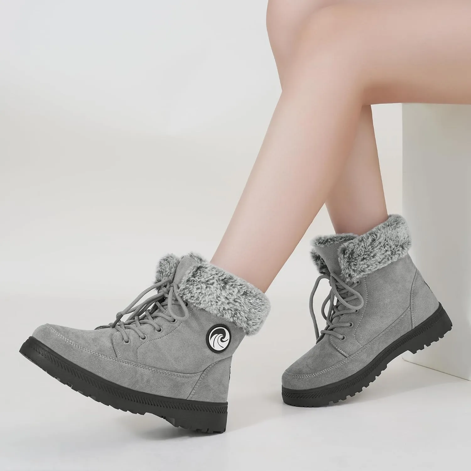 Alicegana Women Winter Boots Snow: Warm Cotton Fur Lined Winter Shoes Lace Up Comfortable Non Slip Ankle Platform Boots Outdoor