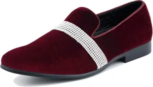 Amali The Original Men's Velvet Smoking Slipper with Rhinestone Embellished Strap Dress Shoe, Style Monarch