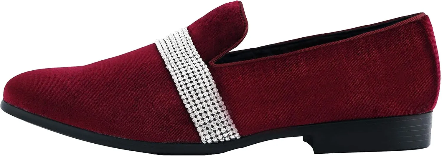 Amali The Original Men's Velvet Smoking Slipper with Rhinestone Embellished Strap Dress Shoe, Style Monarch