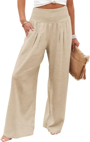 Angerella Womens Elastic High Waisted Palazzo Pants Casual Wide Leg Long Lounge Pant Trousers with Pocket