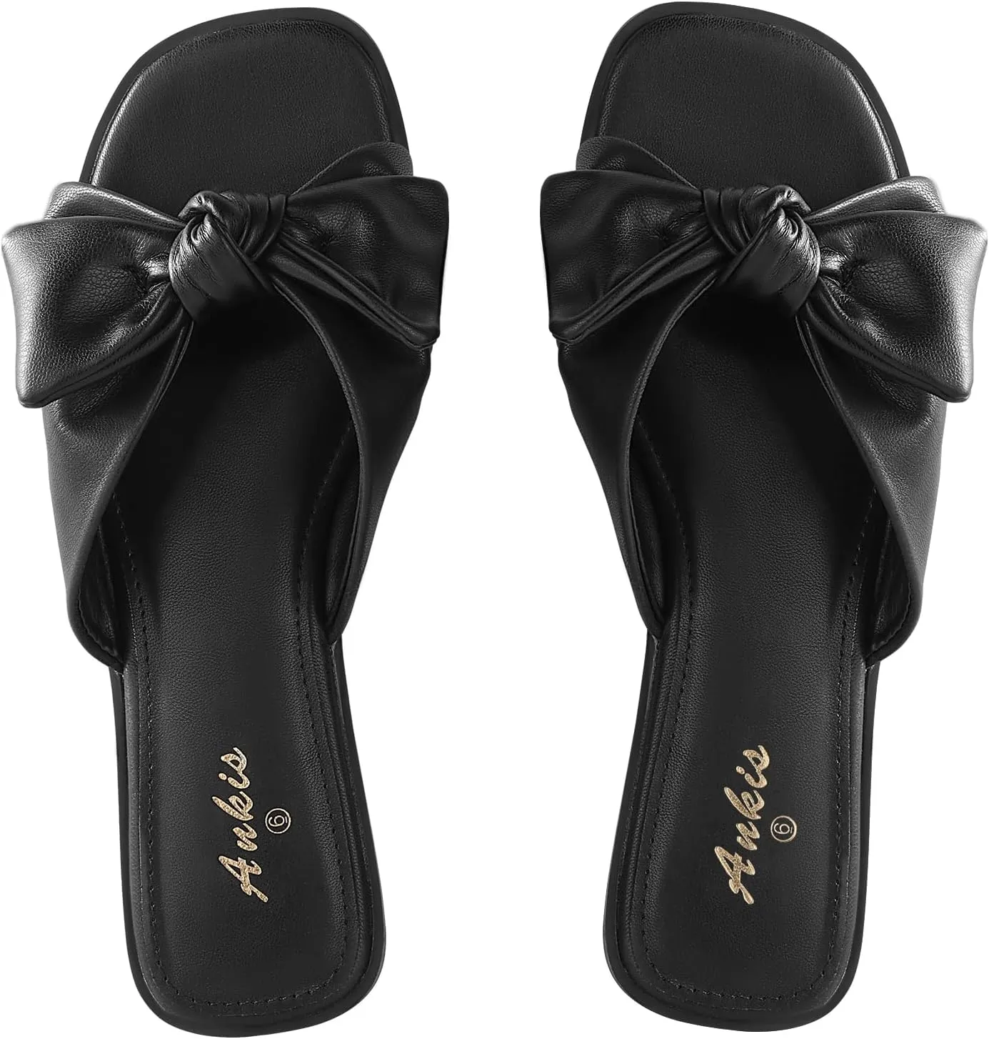 Ankis Womens Black White Flat Sandals for Women Dressy Comfortable Summer Beach Sandals for Women 2025 Cute Bow Square Open Toe Slide Sandals