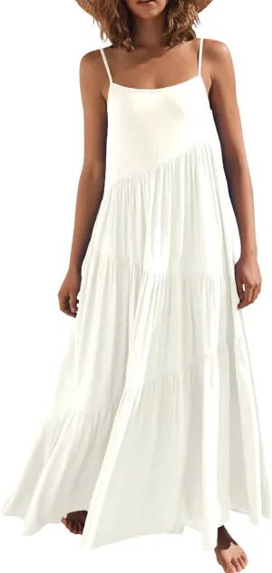 ANRABESS Women Summer Casual Loose Sleeveless Sundress Spaghetti Strap Flowy Boho Linen Beach Vacation Maxi Long Dress