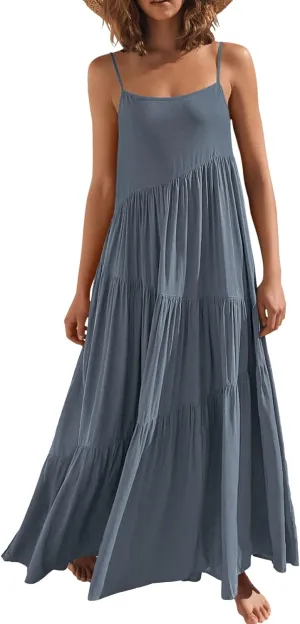 ANRABESS Women Summer Casual Loose Sleeveless Sundress Spaghetti Strap Flowy Boho Linen Beach Vacation Maxi Long Dress
