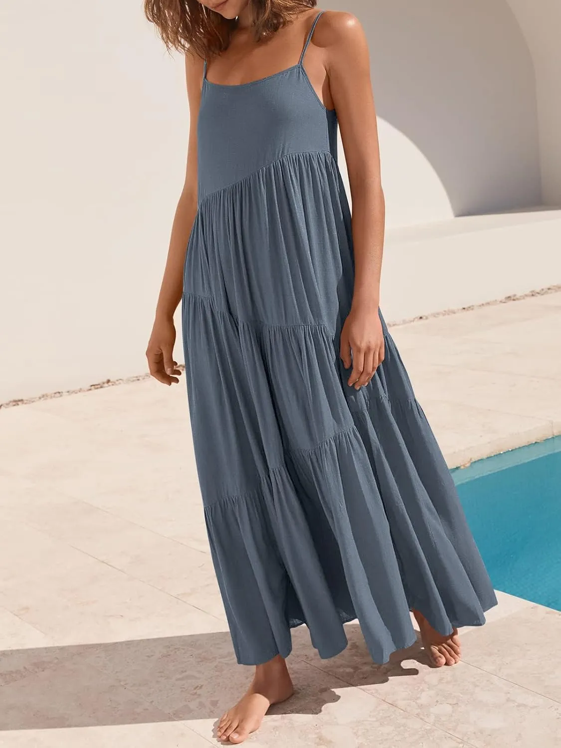 ANRABESS Women Summer Casual Loose Sleeveless Sundress Spaghetti Strap Flowy Boho Linen Beach Vacation Maxi Long Dress