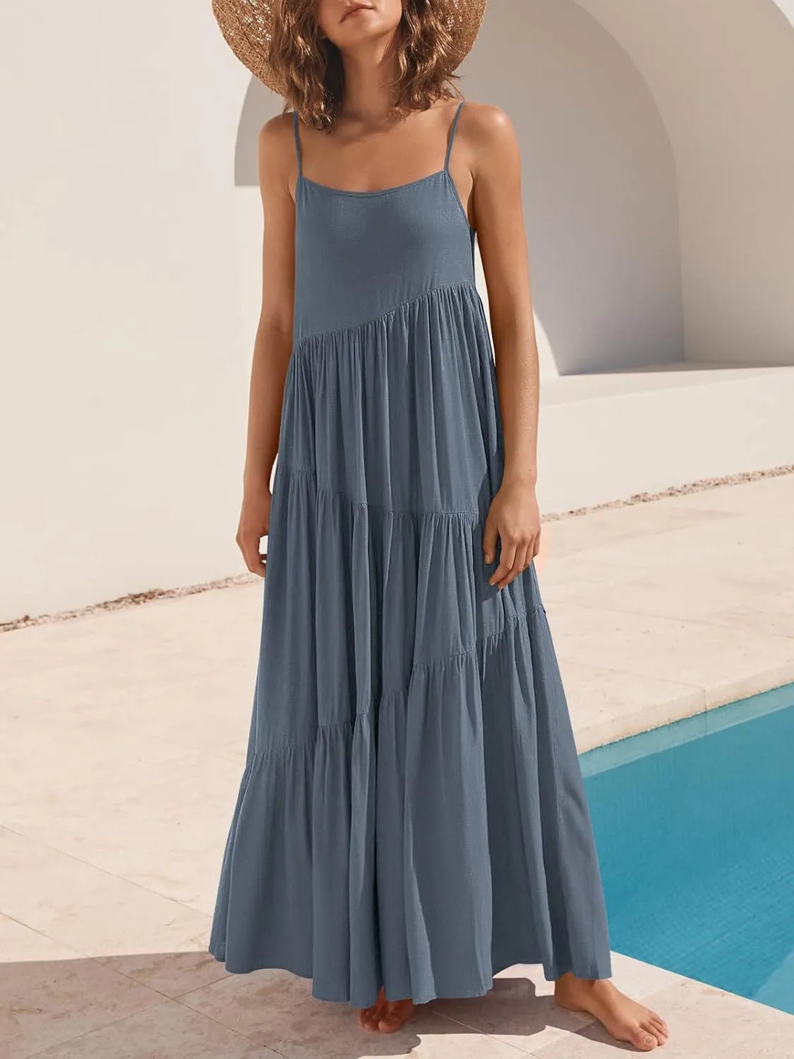 ANRABESS Women Summer Casual Loose Sleeveless Sundress Spaghetti Strap Flowy Boho Linen Beach Vacation Maxi Long Dress
