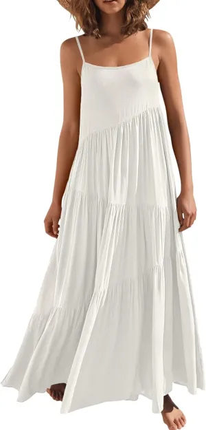 ANRABESS Women Summer Casual Loose Sleeveless Sundress Spaghetti Strap Flowy Boho Linen Beach Vacation Maxi Long Dress