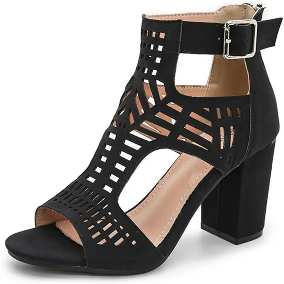 AOSPHIRAYLIAN Chunky Heeled Sandals for Womens Bohemian Cutout Open Toe Summer Block Heeled Party Sandals