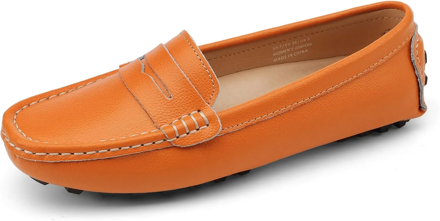 Artisure Women's Classic Comfort Leather Penny Loafers Casual Slip-Ons Lightweight Walking Flats Driving Mocs Boat Shoes
