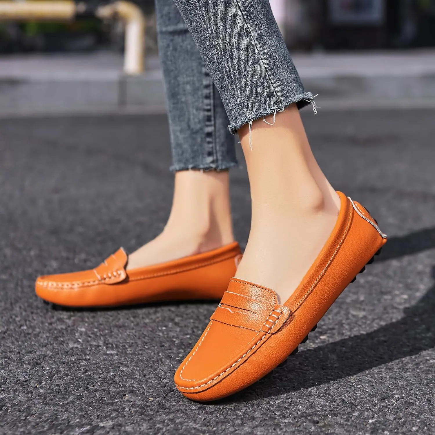 Artisure Women's Classic Comfort Leather Penny Loafers Casual Slip-Ons Lightweight Walking Flats Driving Mocs Boat Shoes
