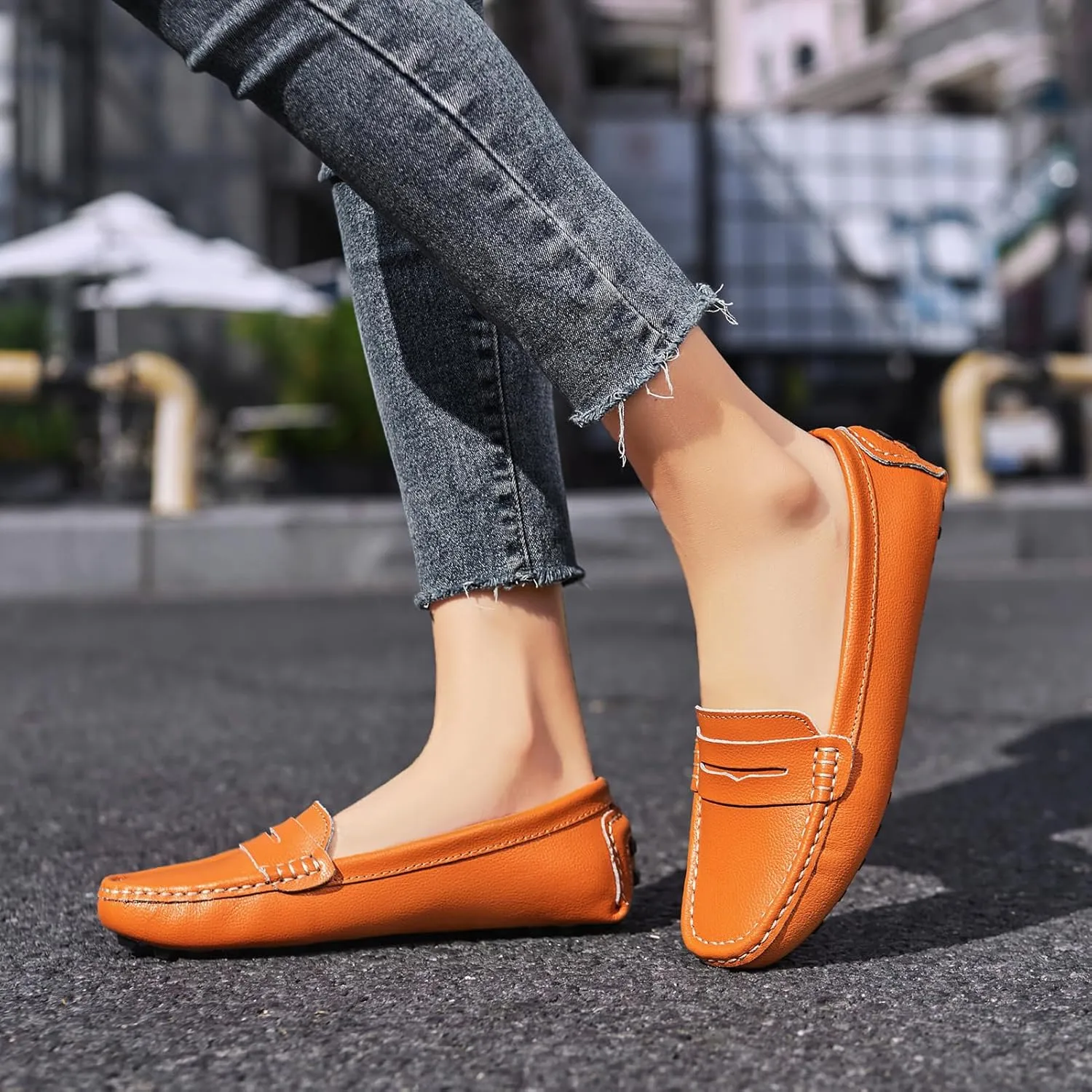 Artisure Women's Classic Comfort Leather Penny Loafers Casual Slip-Ons Lightweight Walking Flats Driving Mocs Boat Shoes