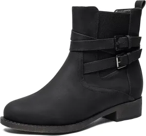 Ataiwee Women's Ankle Boots - Classic Side Zip, Comfortable Platform, Cover with Buckle Strap, Round Toe, Low Chunky Heel Comfort Slip On Fashion (Black/Dark Brown/Grey) Boots.