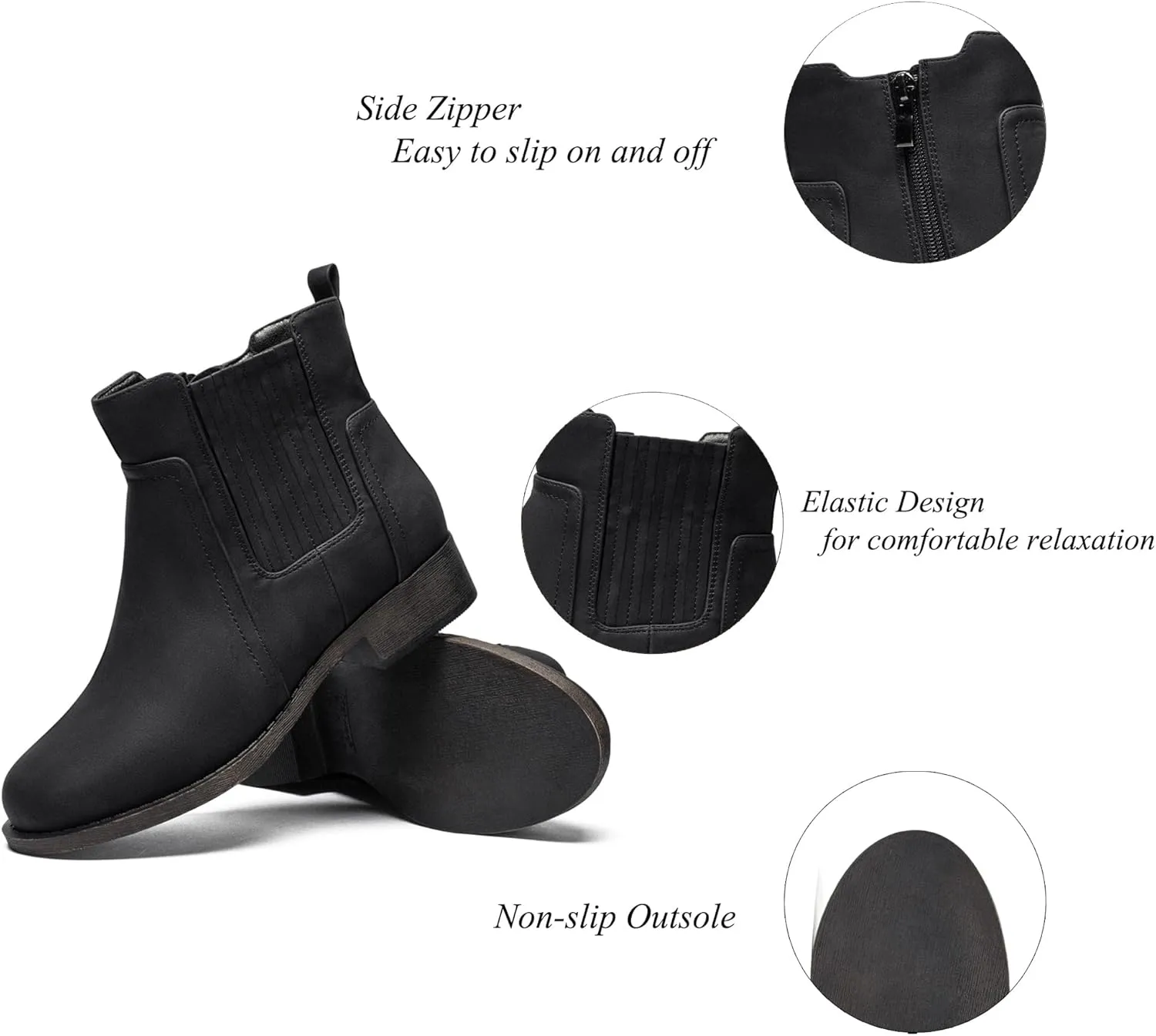 Ataiwee Women's Ankle Boots - Classic Side Zip, Cover with Buckle Strap, Round Toe, Comfortable Platform, Low Chunky Heel Comfort Slip On Fashion (Black/Dark Brown/Grey) Boots.