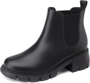 Athlefit Girls Ankle Boots Kids Comfortable Slip on Lug Sole Chelsea Booties for Toddler Little Kid Big Kids