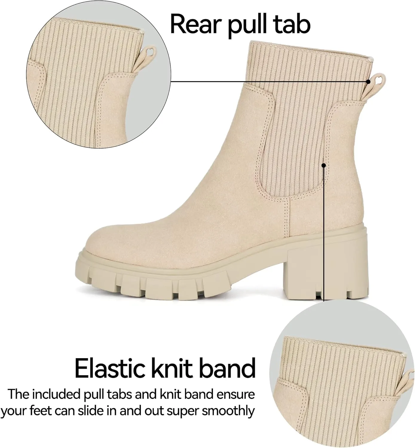 Athlefit Women's Chelsea Boots Fashion Slip on Platform Ankle Boots Lug Sole Chunky Booties