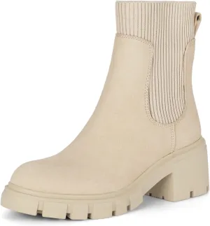 Athlefit Women's Chelsea Boots Fashion Slip on Platform Ankle Boots Lug Sole Chunky Booties