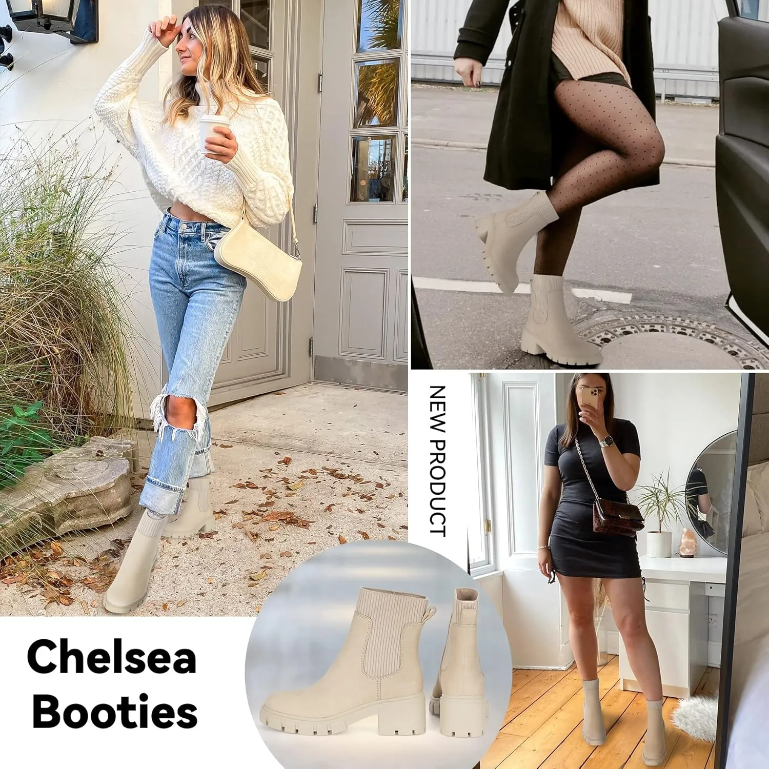 Athlefit Women's Chelsea Boots Fashion Slip on Platform Ankle Boots Lug Sole Chunky Booties