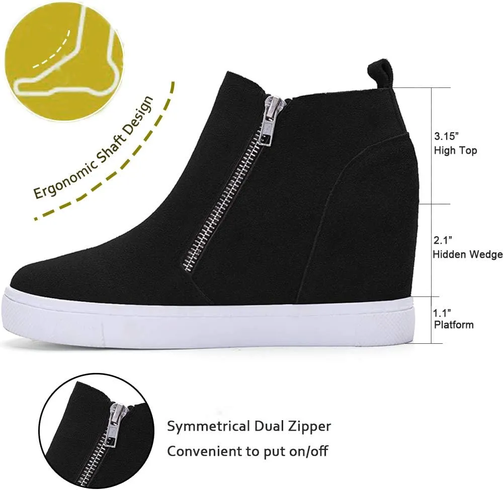 Athlefit Women's Wedge Sneakers Hidden Heel Platform Wedge Booties Hidden Wedgie Sneakers