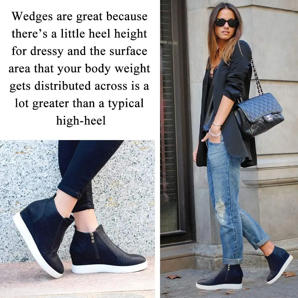 Athlefit Women's Wedge Sneakers Hidden Heel Platform Wedge Booties Hidden Wedgie Sneakers