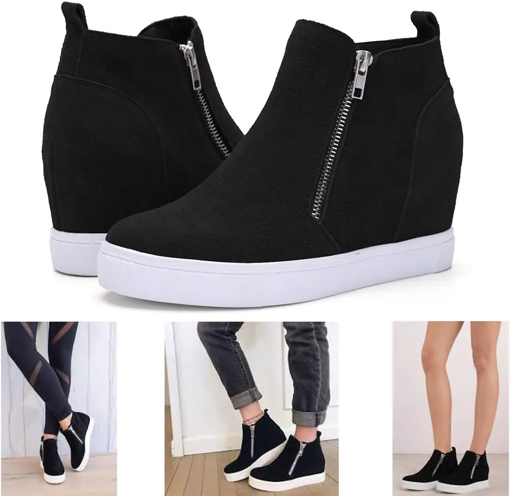 Athlefit Women's Wedge Sneakers Hidden Heel Platform Wedge Booties Hidden Wedgie Sneakers