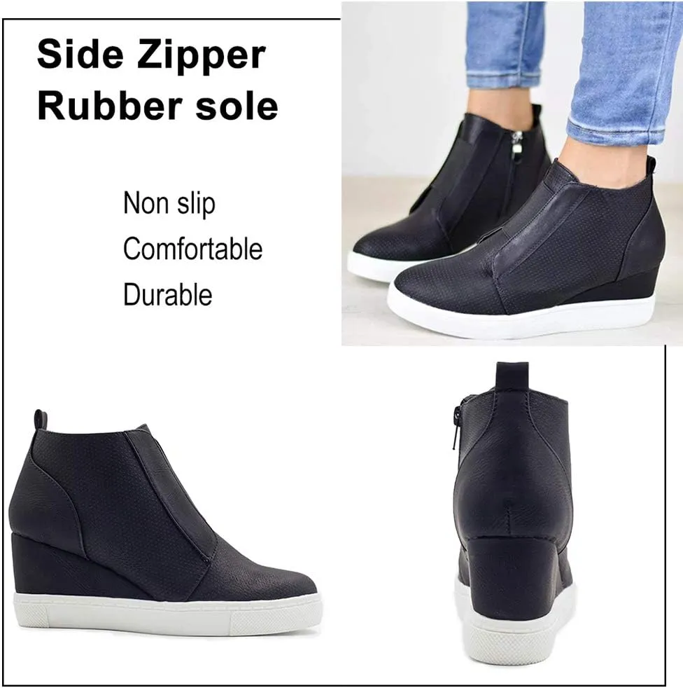 Athlefit Women's Wedge Sneakers Hidden Heel Platform Wedge Booties Hidden Wedgie Sneakers
