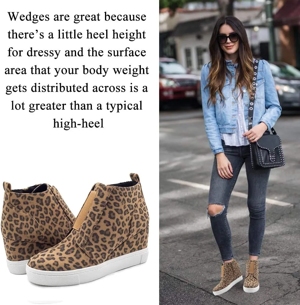 Athlefit Women's Wedge Sneakers Hidden Heel Platform Wedge Booties Hidden Wedgie Sneakers