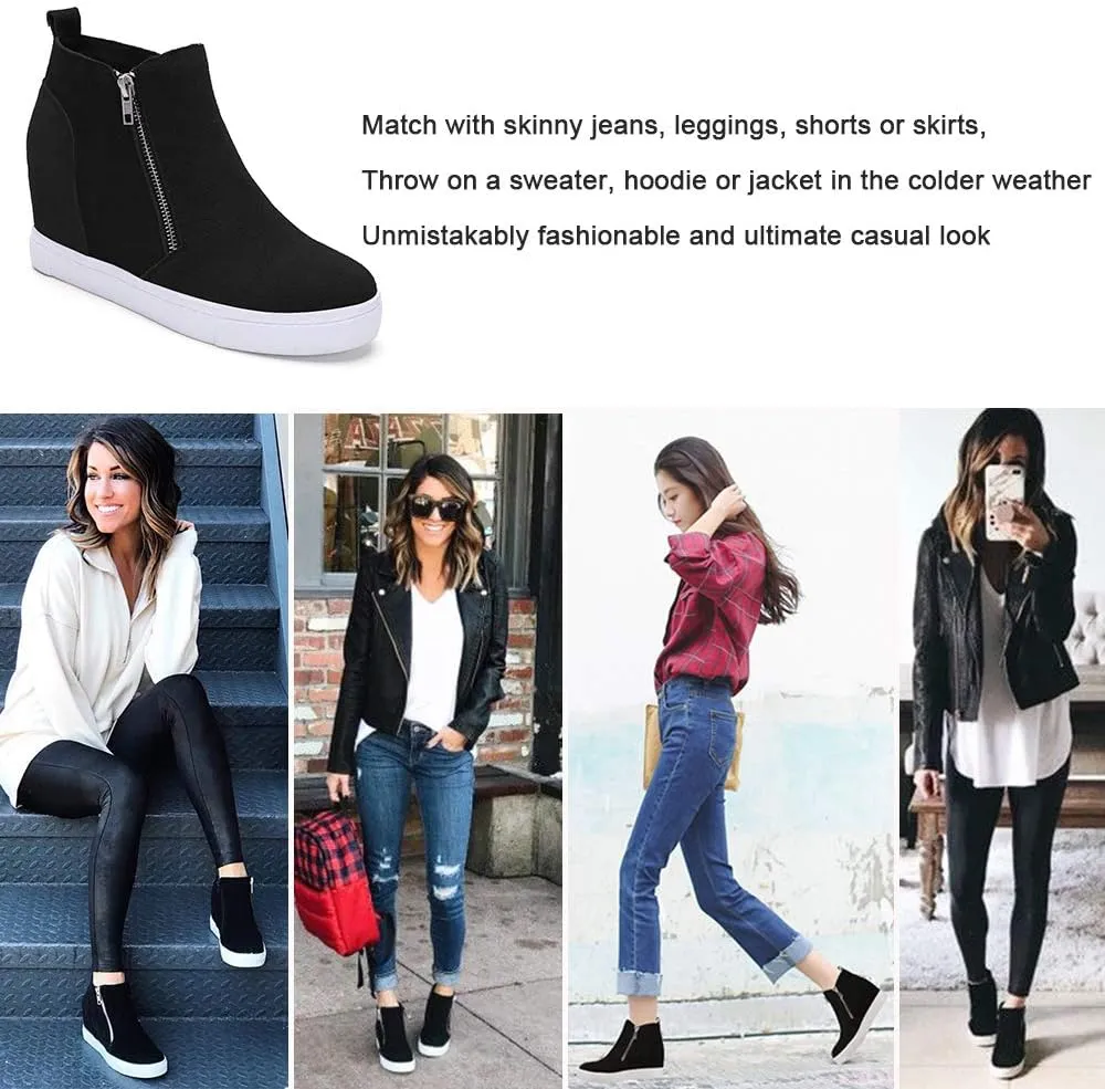 Athlefit Women's Wedge Sneakers Hidden Heel Platform Wedge Booties Hidden Wedgie Sneakers