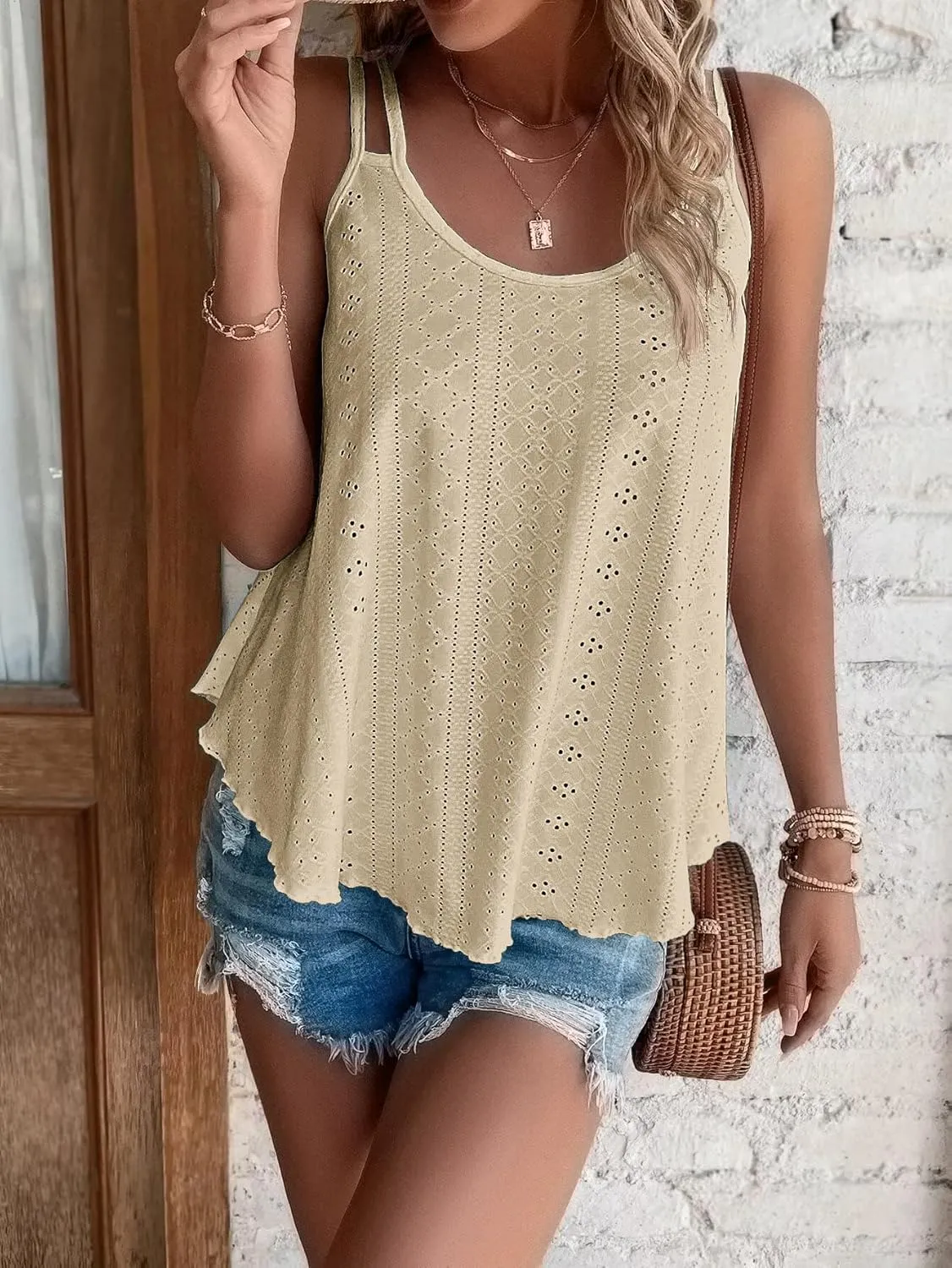 ATHMILE Women's Tank Tops Sleeveless Summer Top Spaghetti Strap Spring Shirt Loose Fit Beach Vacation 2025 Casual
