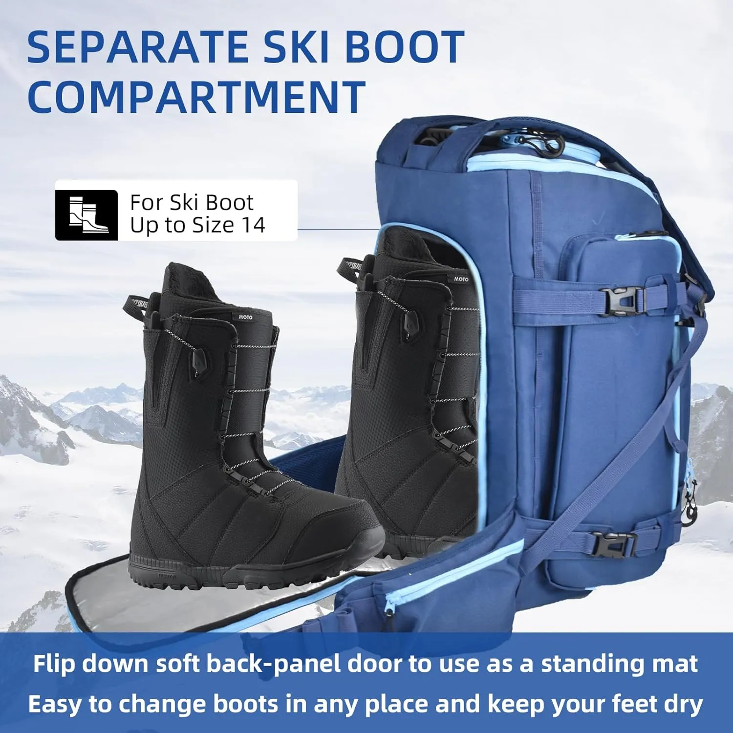 AUMTISC Ski Boot Bag Backpack, Padded SKi Boots and Helmet Bags for Flying Air Travel, Skiing Gear, Goggles, Gloves, Skis & Snowboard