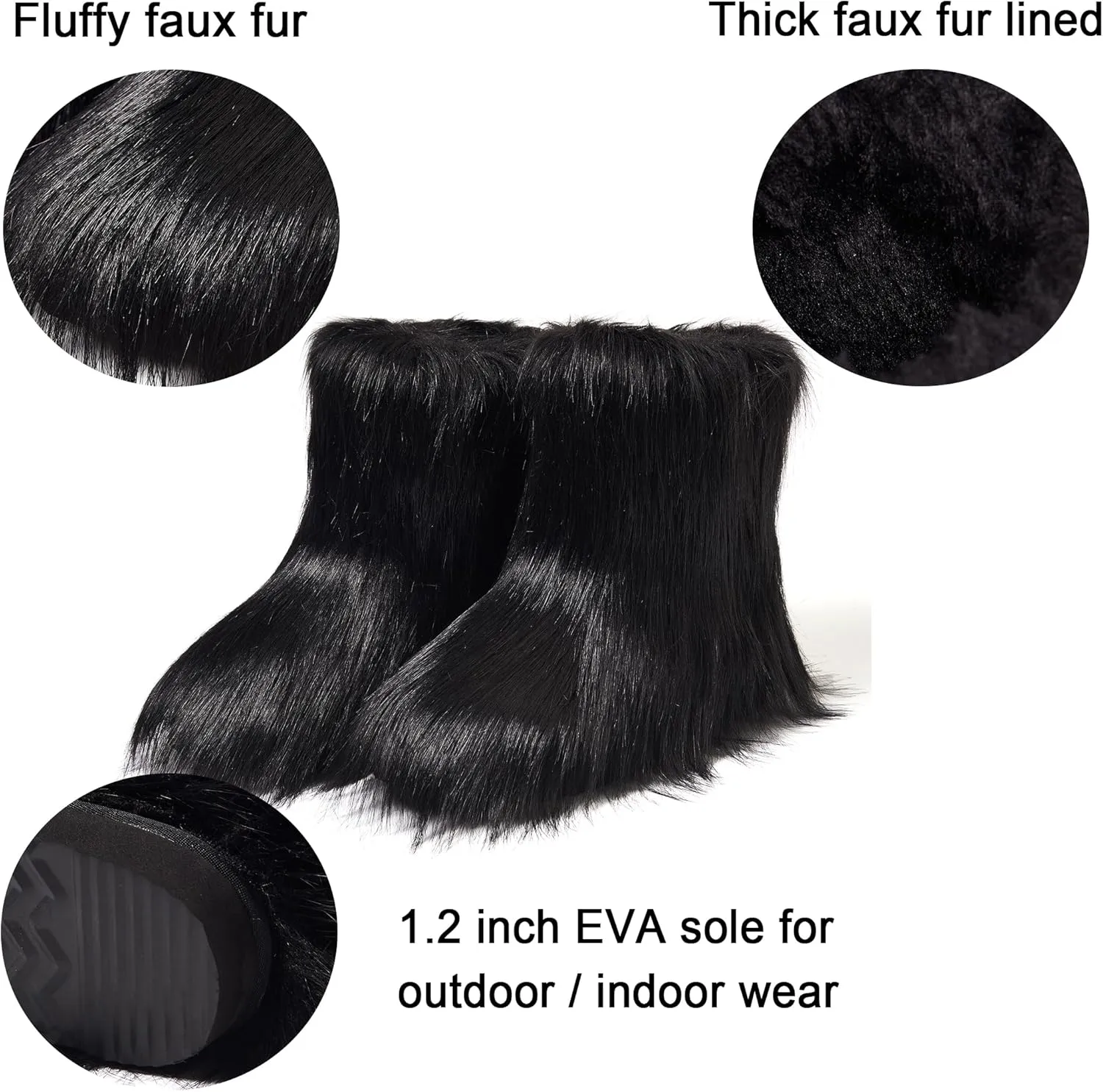 AUSLAND Women's Faux Fur Boots - Furry Fluffy Winter Snow Boots for Women, Fleece Lined Warm Comfortable Outdoor Mid-Calf Boots 9368