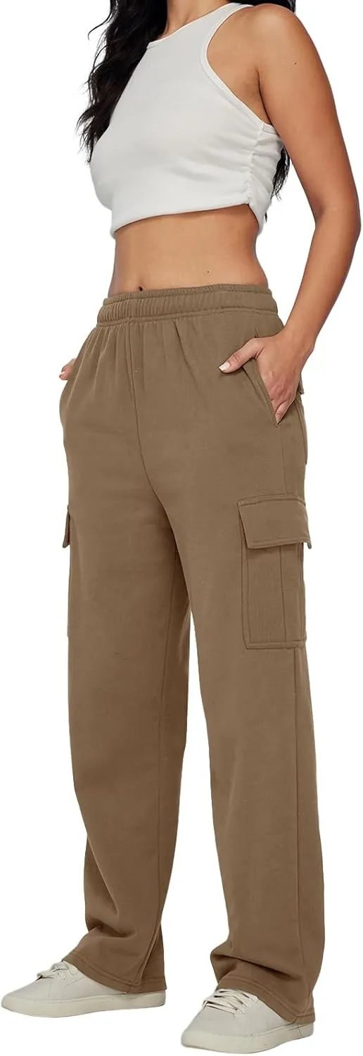 AUTOMET Womens Cargo Sweatpants Baggy Fleece High Waisted Joggers Sweat Pants Athletic Pants