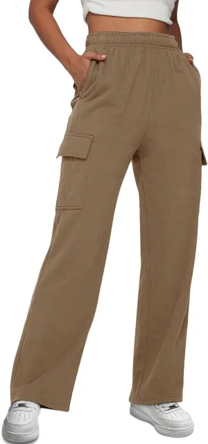 AUTOMET Womens Cargo Sweatpants Baggy Fleece High Waisted Joggers Sweat Pants Athletic Pants