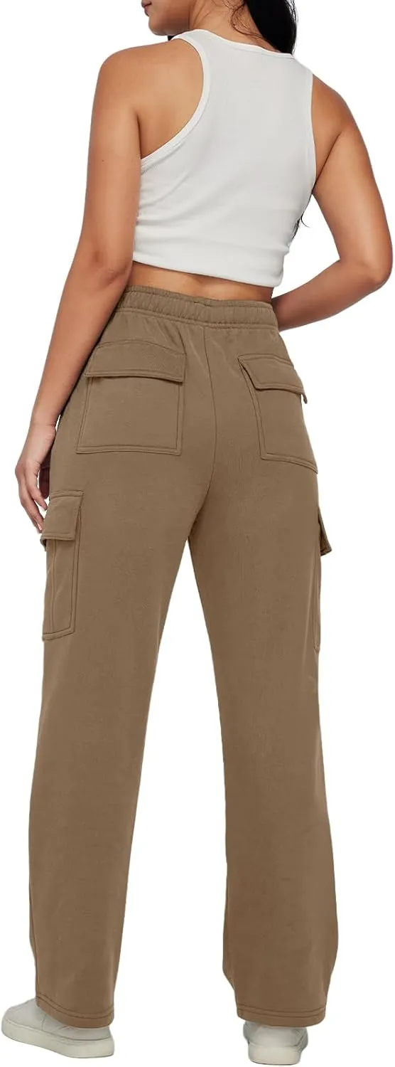 AUTOMET Womens Cargo Sweatpants Baggy Fleece High Waisted Joggers Sweat Pants Athletic Pants