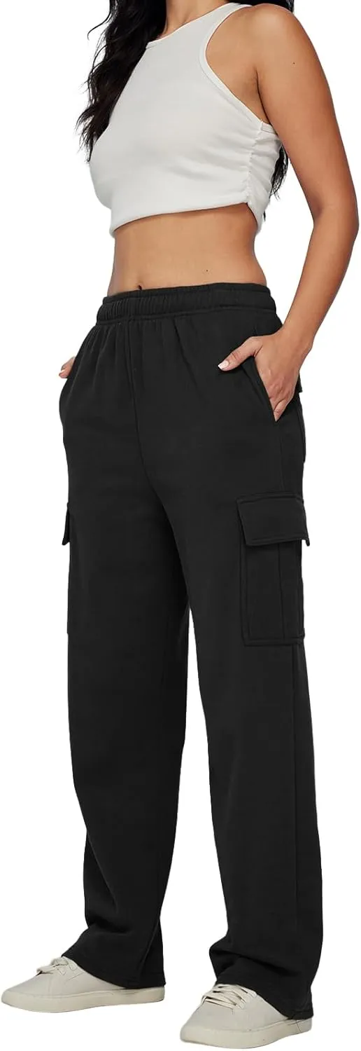 AUTOMET Womens Cargo Sweatpants Baggy Fleece High Waisted Joggers Sweat Pants Athletic Pants