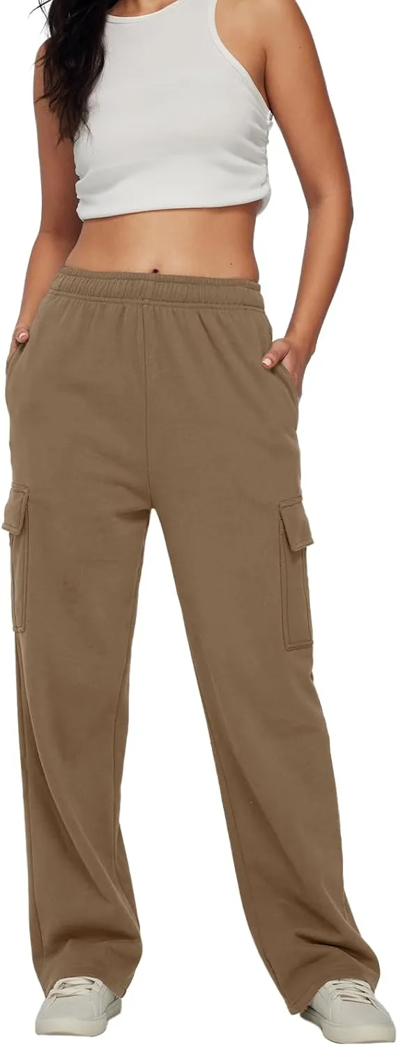 AUTOMET Womens Cargo Sweatpants Baggy Fleece High Waisted Joggers Sweat Pants Athletic Pants