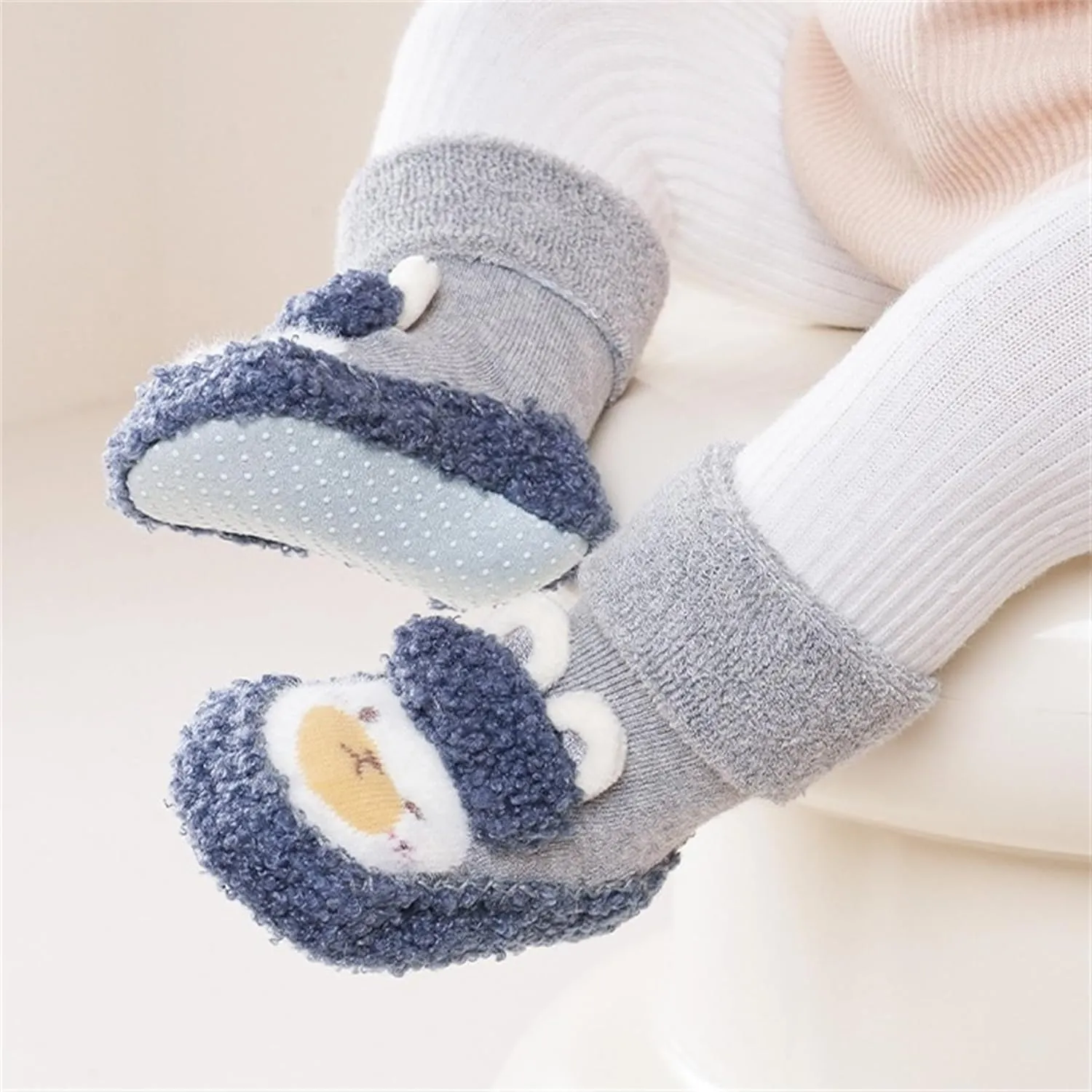 Baby Sock Shoes Baby Non-Slip Warm Walking Shoes Infant Non-Skid Slippers with Grips Boys Girls Cartoon Sneakers 2 Pairs