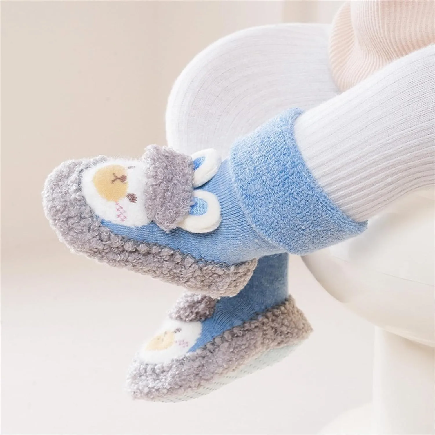 Baby Sock Shoes Baby Non-Slip Warm Walking Shoes Infant Non-Skid Slippers with Grips Boys Girls Cartoon Sneakers 2 Pairs