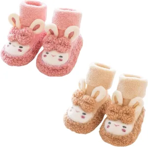 Baby Sock Shoes Baby Non-Slip Warm Walking Shoes Infant Non-Skid Slippers with Grips Boys Girls Cartoon Sneakers 2 Pairs