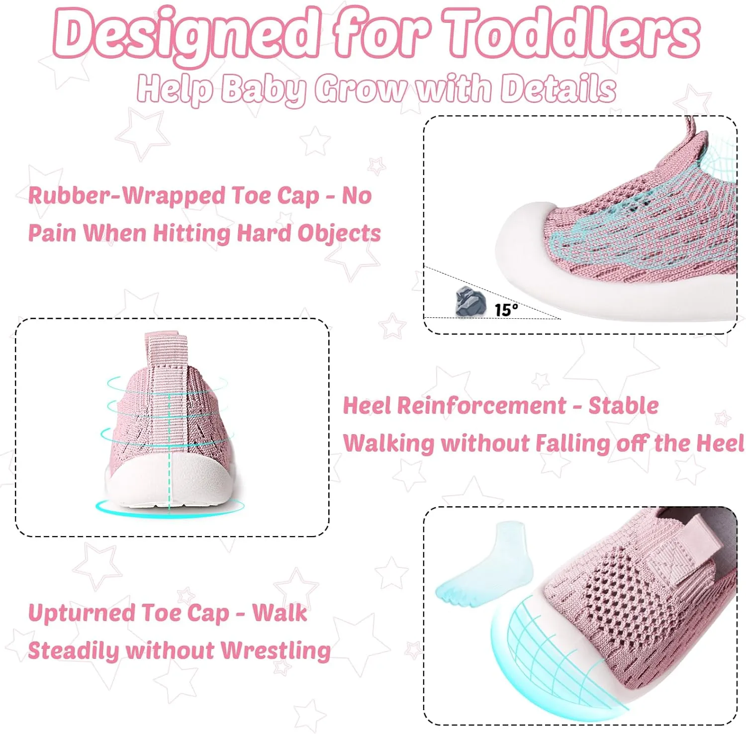 Baby Walking Shoes Toddler Girl Boy Soft Sole Breathable Cotton Canvas Shoes Infant Lightweight Non-Slip Safer Slip-on First Walkers Shoes Casual Tennis Wide Sneakers Rubber Soles Running Outdoor