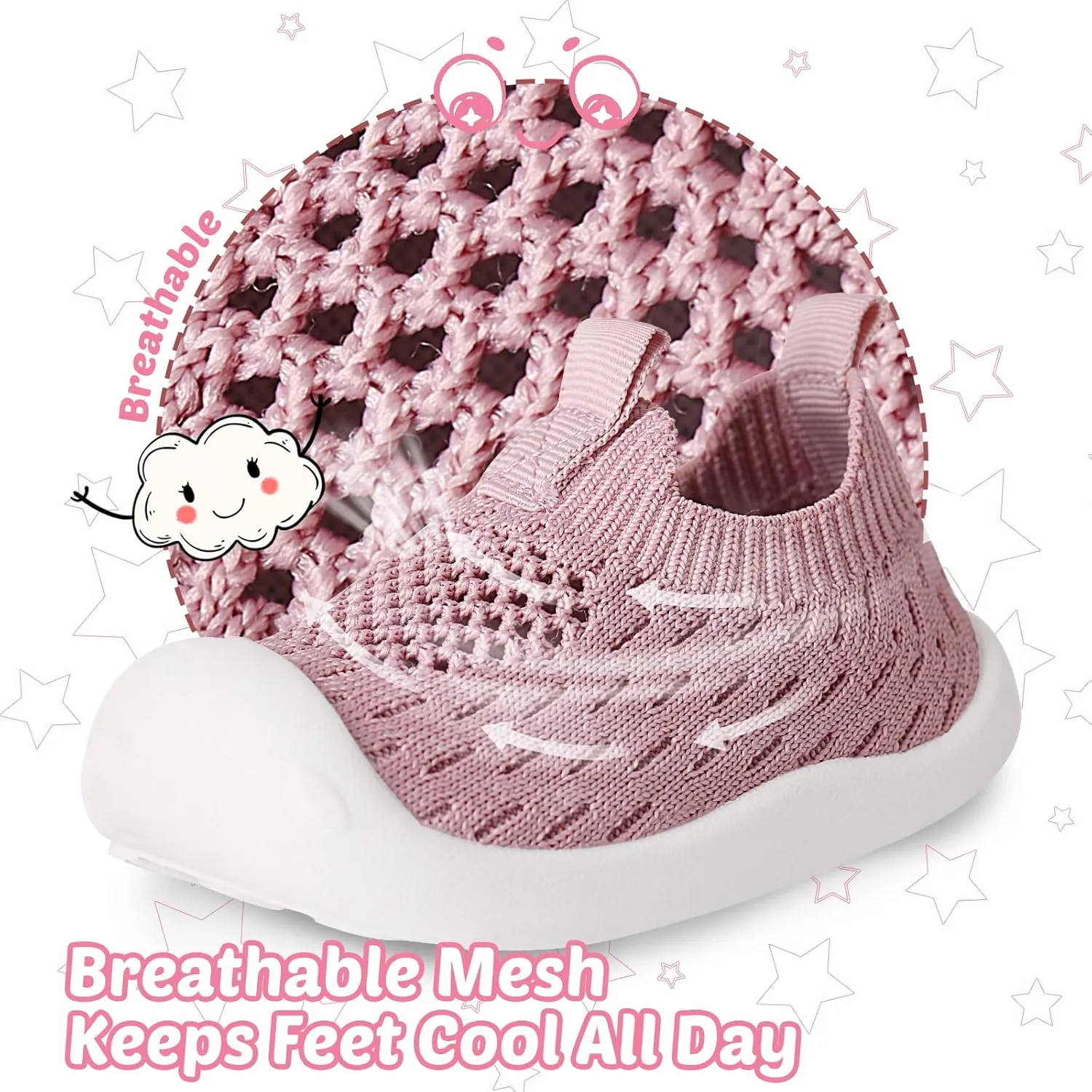 Baby Walking Shoes Toddler Girl Boy Soft Sole Breathable Cotton Canvas Shoes Infant Lightweight Non-Slip Safer Slip-on First Walkers Shoes Casual Tennis Wide Sneakers Rubber Soles Running Outdoor