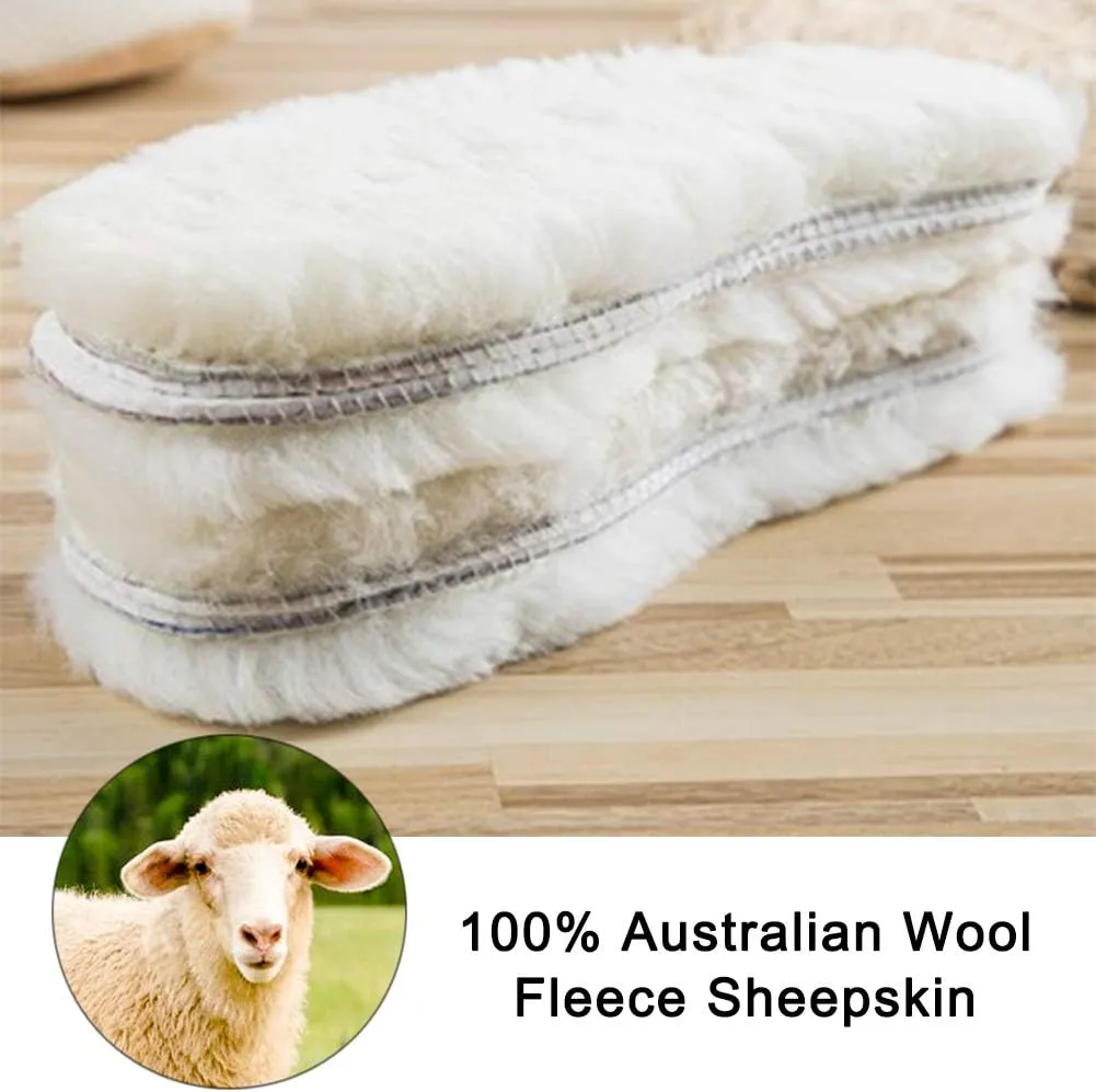 Bacophy 2 Pairs Genuine Thick Sheepskin Fleece Insoles for Women, Premium Warm Fluffy Wool Replacement Cozy Breathable Inner Soles for Shoes Boots Slippers Women Size 8