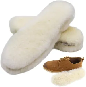 Bacophy 2 Pairs Genuine Thick Sheepskin Fleece Insoles for Women, Premium Warm Fluffy Wool Replacement Cozy Breathable Inner Soles for Shoes Boots Slippers Women Size 8