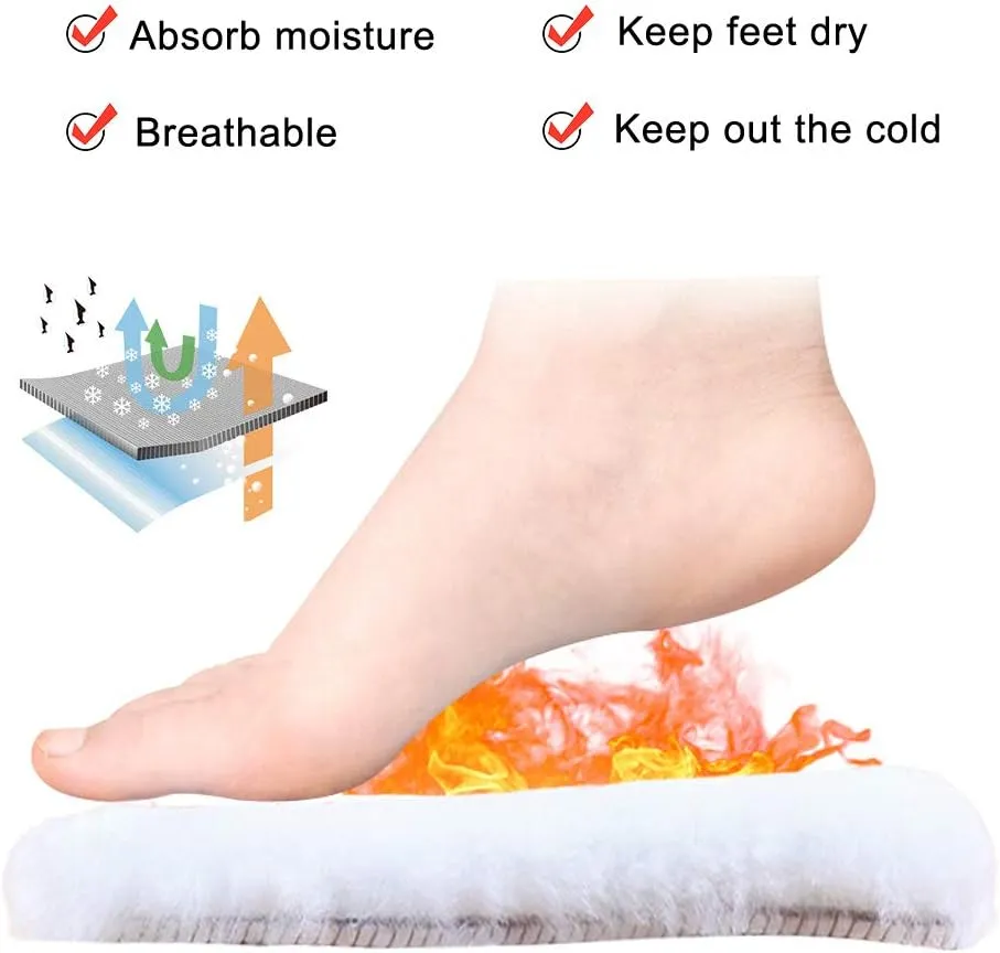Bacophy 2 Pairs Genuine Thick Sheepskin Fleece Insoles for Women, Premium Warm Fluffy Wool Replacement Cozy Breathable Inner Soles for Shoes Boots Slippers Women Size 8