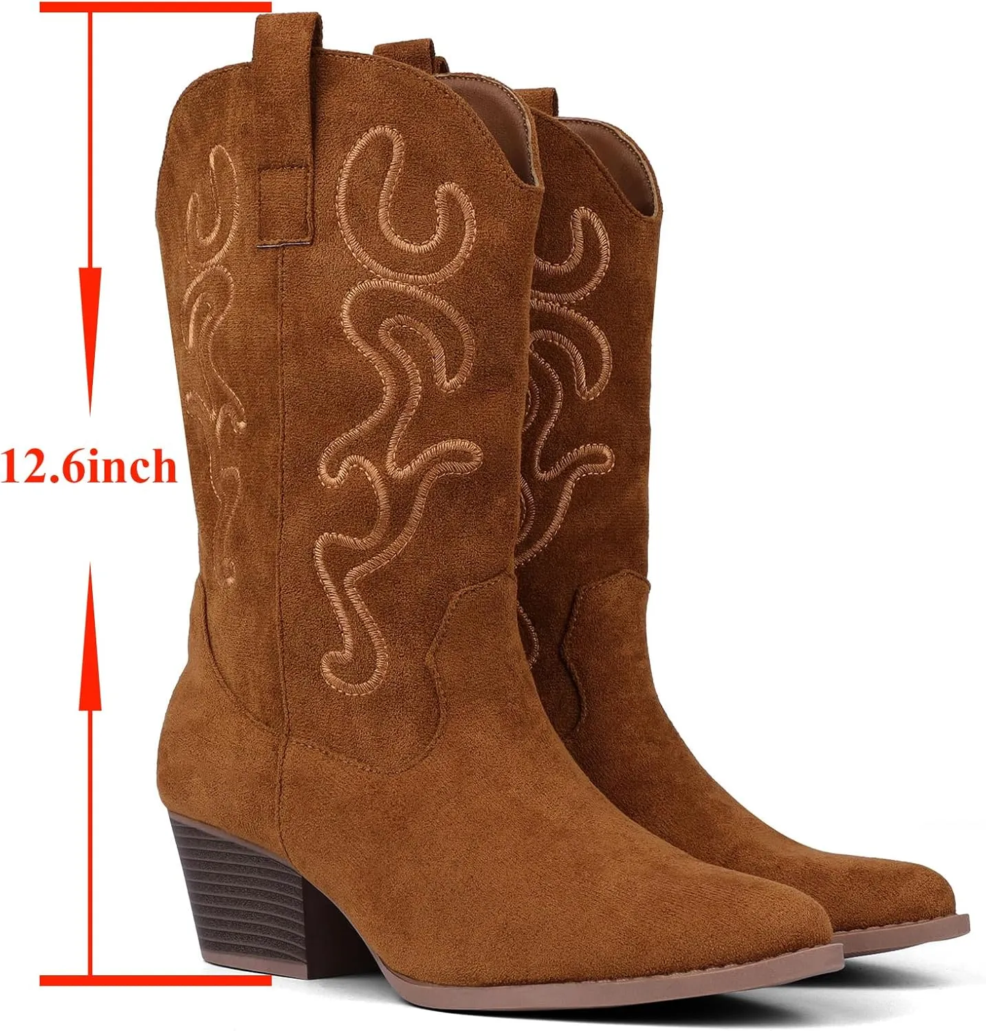 Bandkos Cowboy Boots for Women Cowgirl Mid Calf Western Boots Embroidered Stitched Pointed Toe Chunky Block Heel