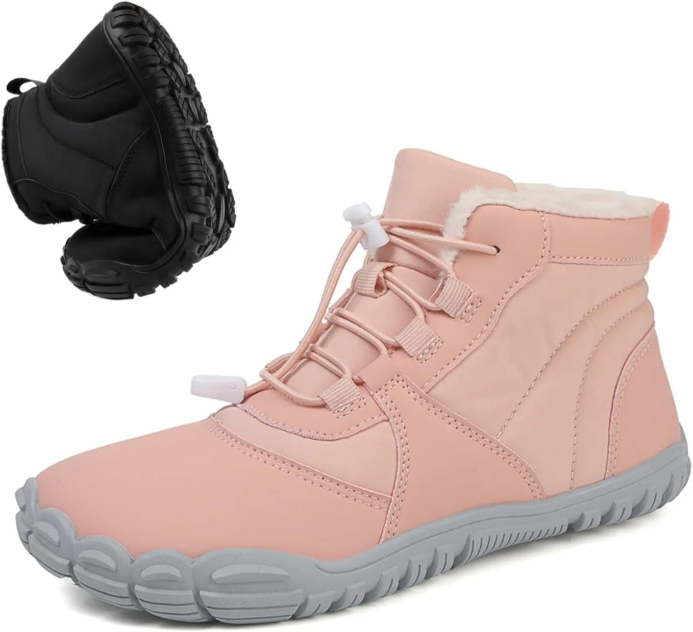 Barefoot Snow Boots for Men's Women's Winter Warm Waterproof Zero Drop Comfortable Cold-Proof Fleece Lining Wide Toe Sneakers Ankle Booties for Hiking Walking Outdoor Unisex