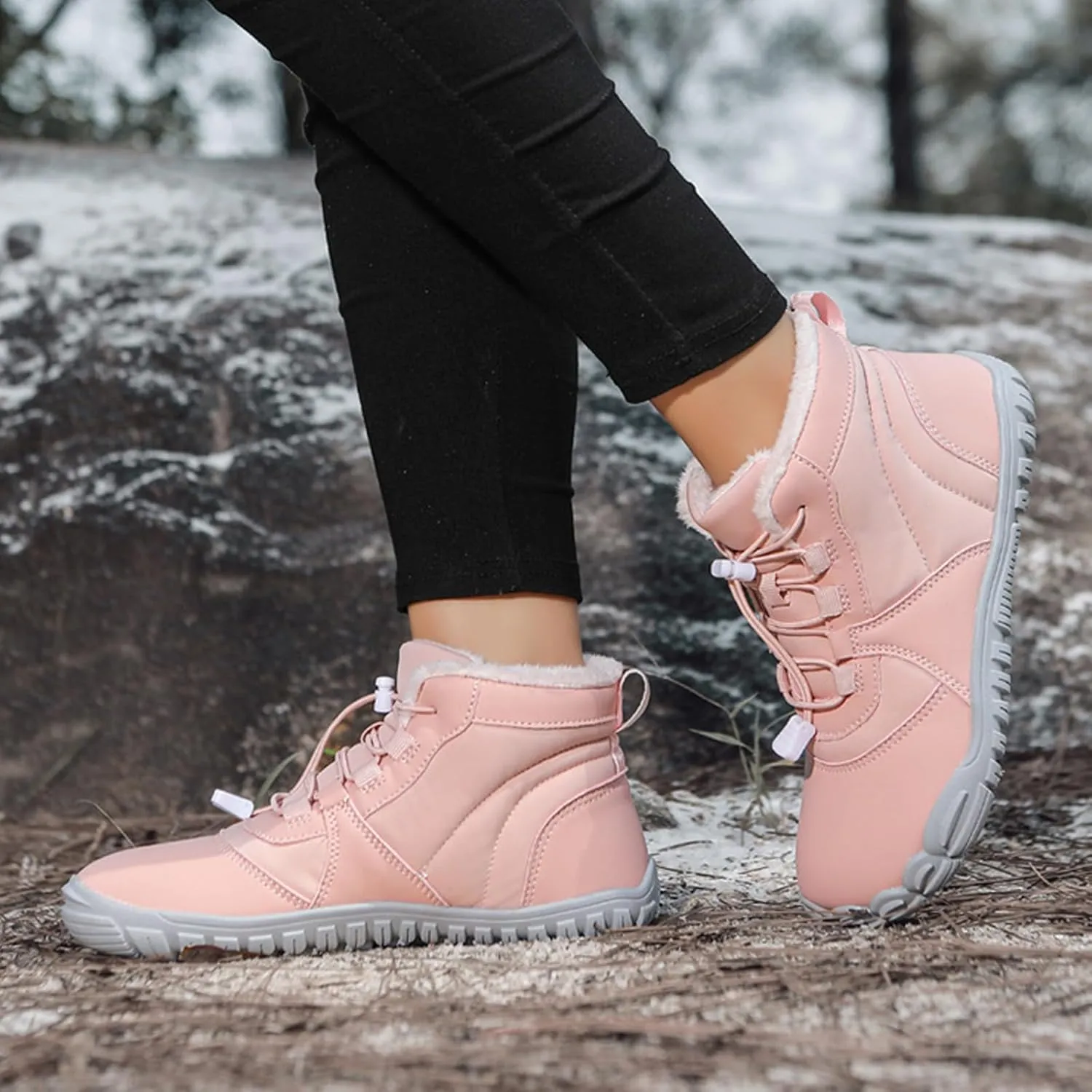 Barefoot Snow Boots for Men's Women's Winter Warm Waterproof Zero Drop Comfortable Cold-Proof Fleece Lining Wide Toe Sneakers Ankle Booties for Hiking Walking Outdoor Unisex